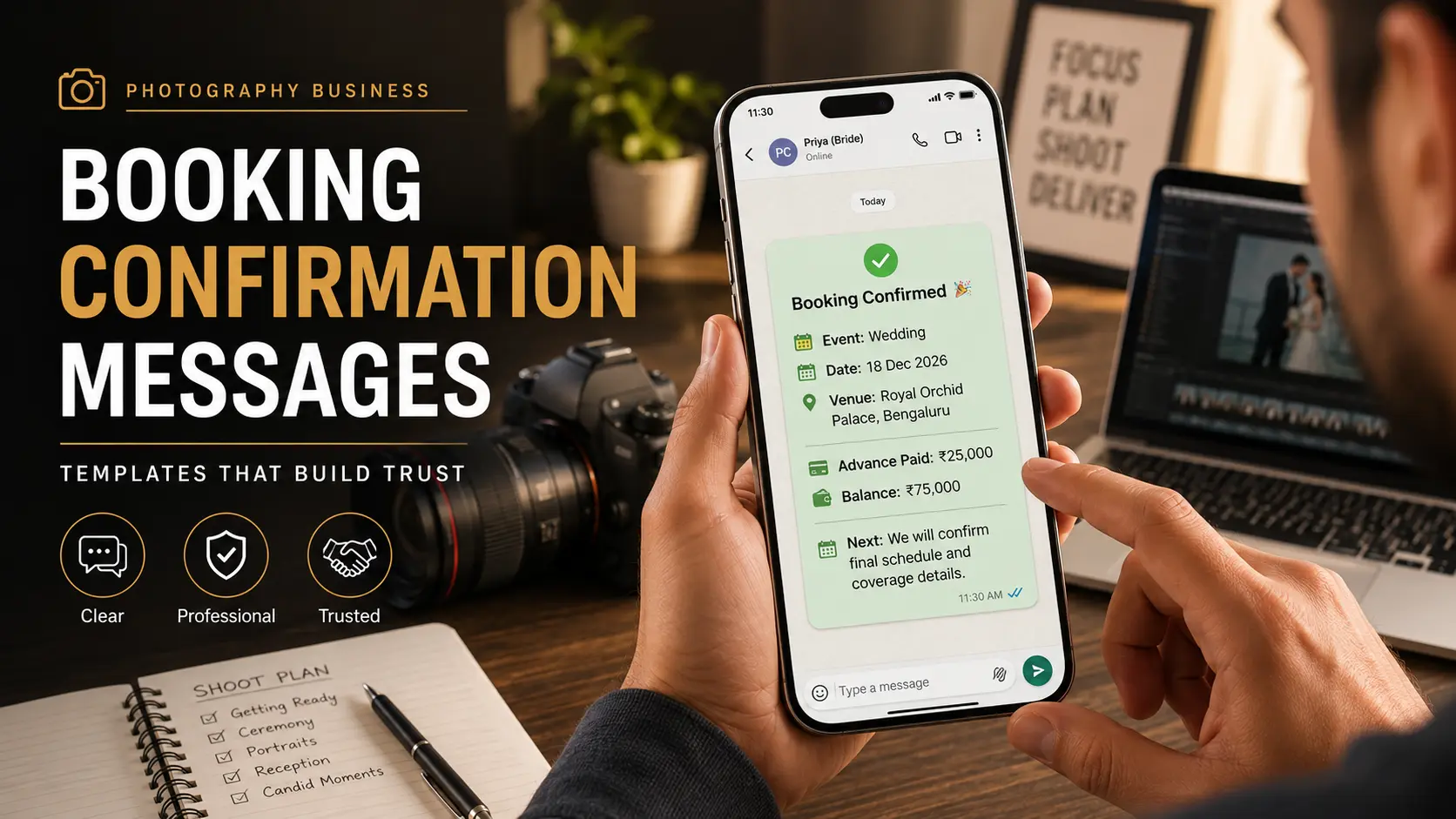 Photography Booking Confirmation Message Template