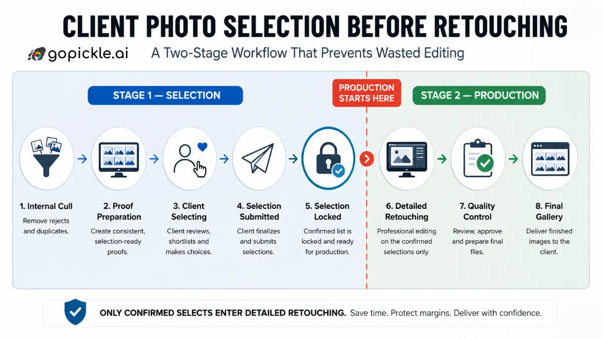 Client Photo Selection Before Retouching: A Two-Stage Workflow That Prevents Wasted Editing
