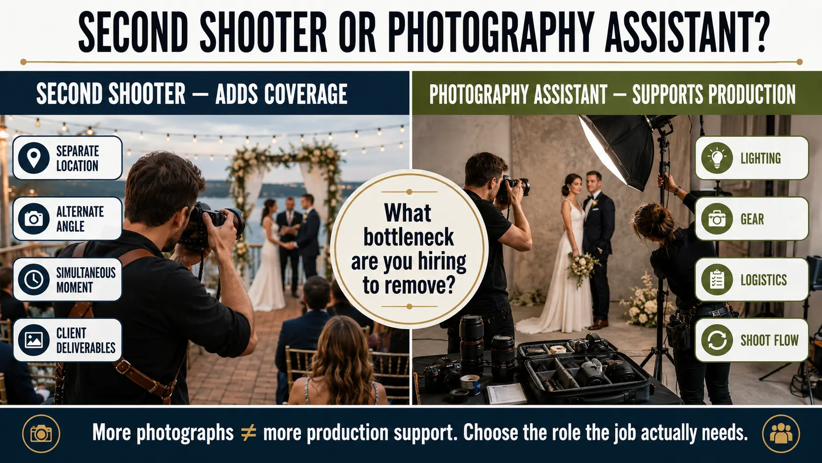 Second Shooter vs Photography Assistant: Roles, Costs and When a Studio Needs Each