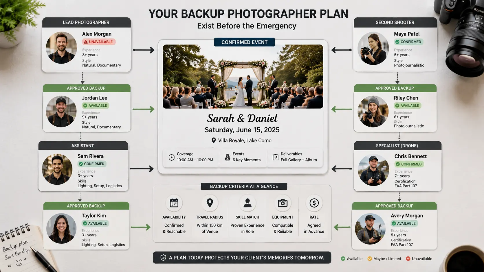 Backup Photographer Plan: What to Do If a Crew Member Cannot Shoot