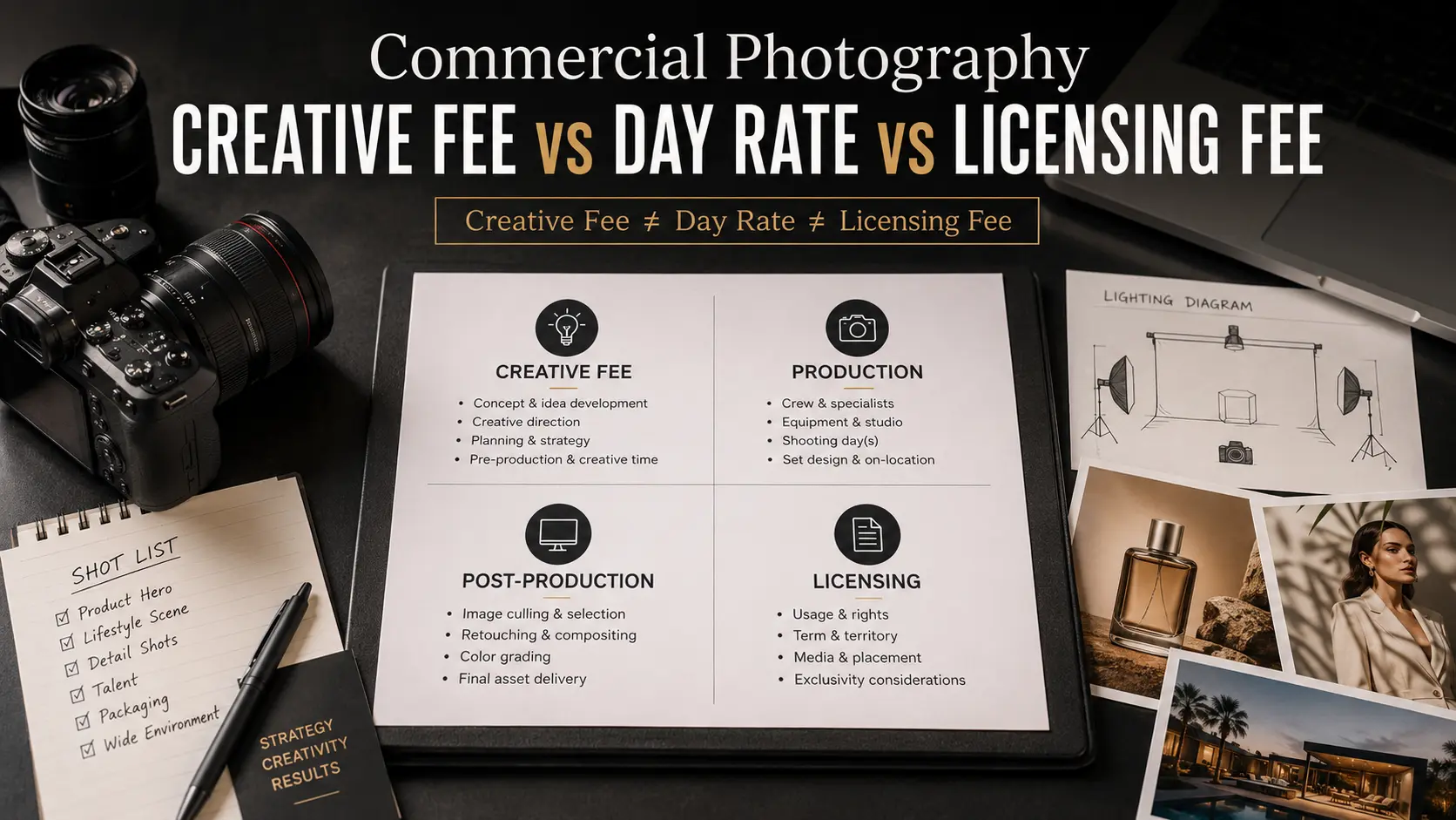Commercial Photography Creative Fee vs Day Rate vs Licensing Fee