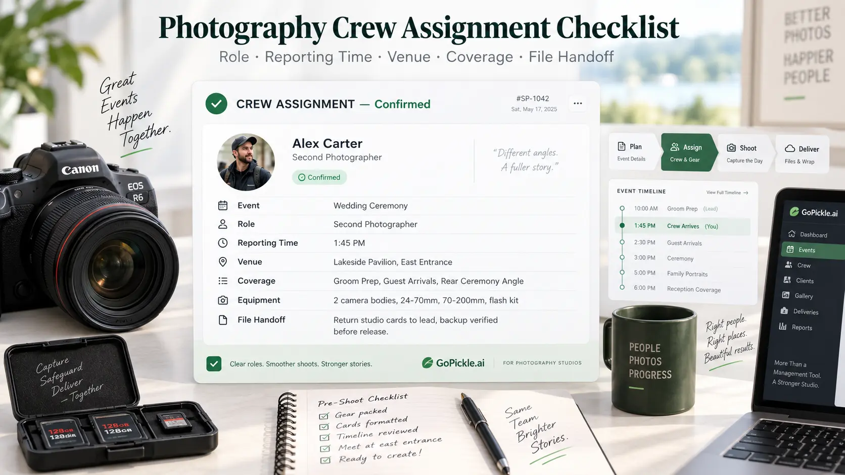 Photography Crew Assignment Checklist: Role, Reporting Time, Venue, Coverage and File Handoff