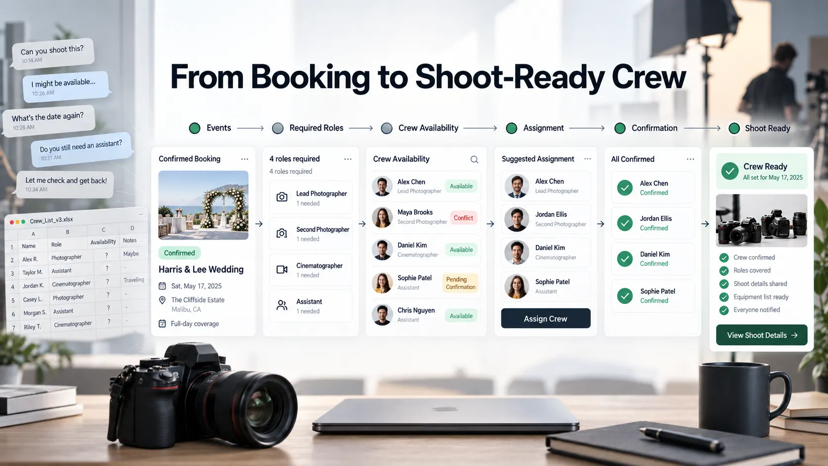 Photography Crew Scheduling Software: Manage Availability, Assignments and Freelancers Without WhatsApp Chaos