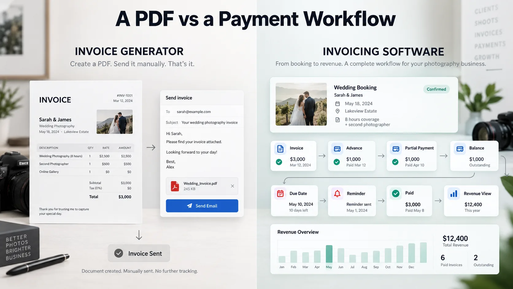 Invoice Generator vs Invoicing Software for Photographers: When a PDF Is No Longer Enough