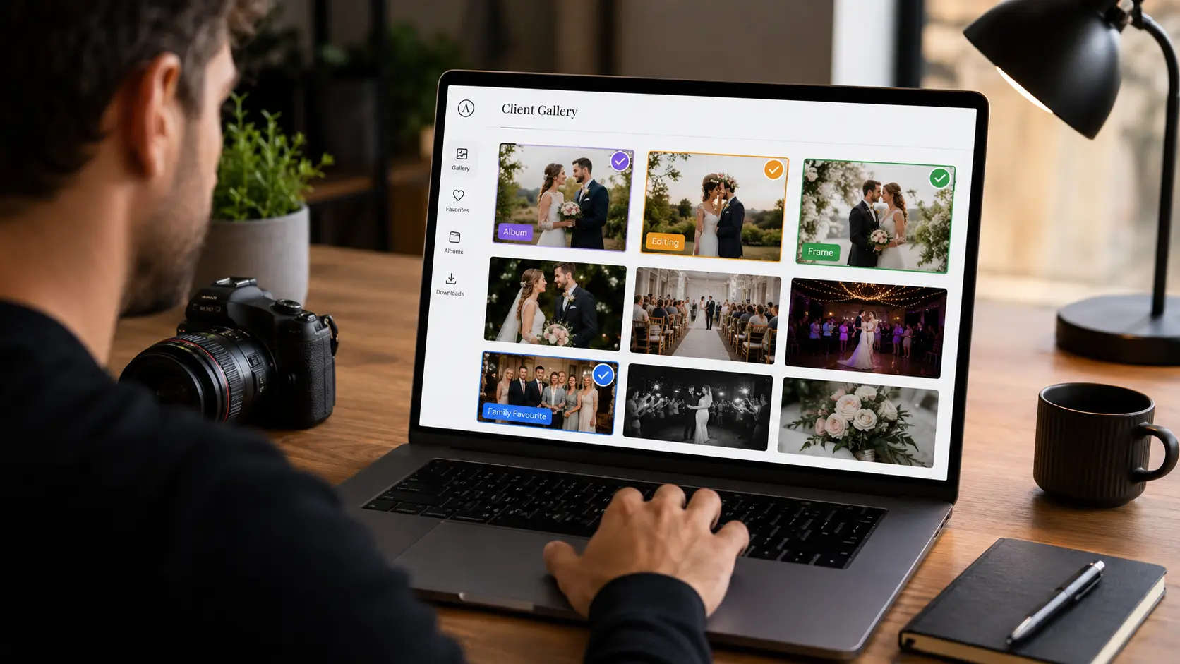 Photographer managing client photo selection with tags inside an online gallery.