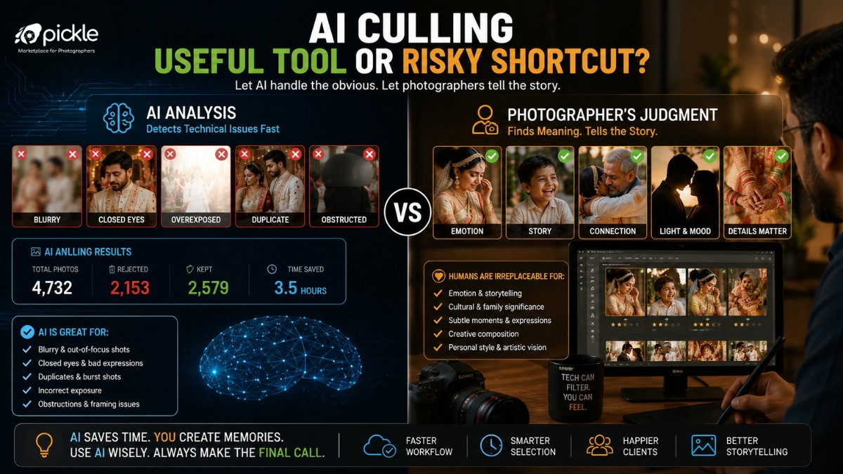 AI identifying technical quality while photographer selects emotional storytelling images.