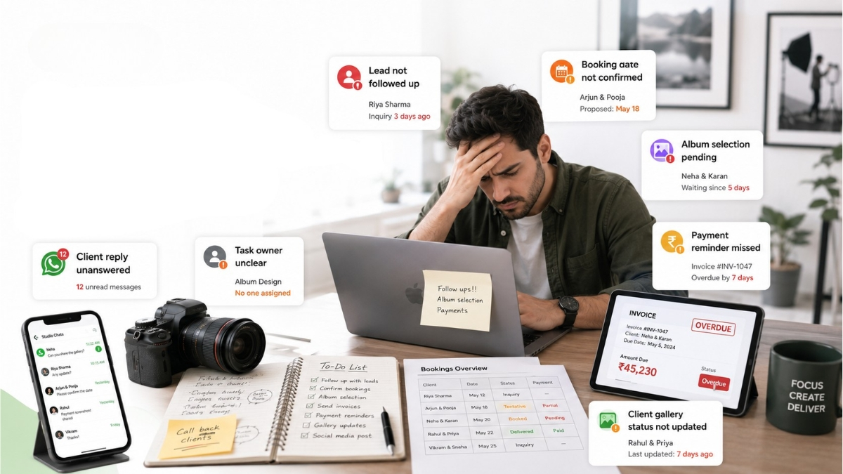 Photographer unable to keep track of leads, follow-ups, deliverables, editing and messages