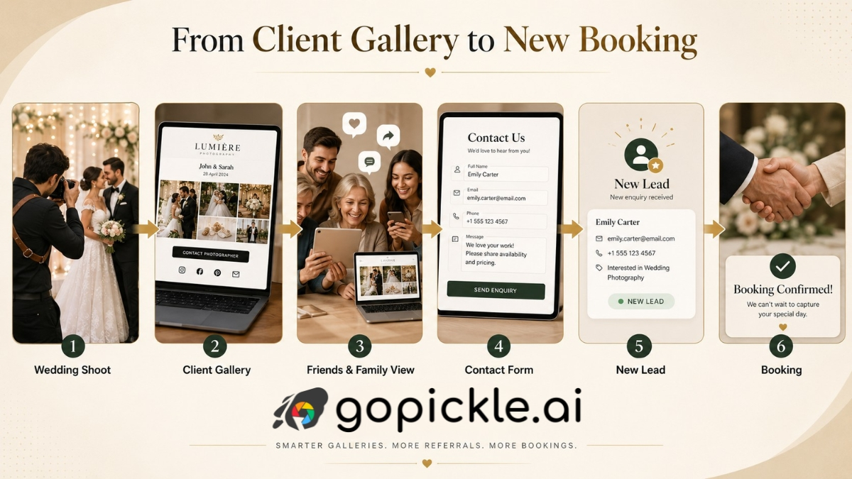 Photography referral journey through an online client gallery.